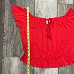 Paper + Tee NWT Cropped Short Sleeve Shirt Tie Front Tassel Bright Red Medium Photo 10