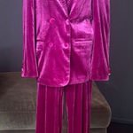 Women’s Pink Double Breasted Velvet 2 Piece Pant Suit Peak Lapel Size L NWT Size L Photo 0