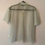 ZARA NWT  Sparkle Beaded Pearl Silver Short Sleeve Button Down Shirt Small Medium Photo 5