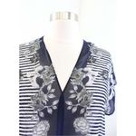 CAbi ✨ Navy Blue Striped Floral Semi Sheer Yacht Sz Medium Navy Tunic Top✨ Photo 3