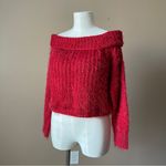 Wishful Thinking  Red Chenille Eyelash Knit Chunky Off Shoulder Sweater - Sz S/M Photo 3
