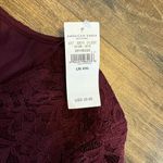 American Eagle Outfitters Maroon Lace Ruched Tie Front Ruffled Hem Crop Top Photo 3