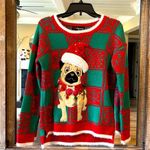 Christmas Sweater Puppy Dog Santa Hat Red Green Womens Medium 33 Degrees Comfy Photo 3