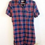 Susina Dress Red & Blue Plaid Short Sleeves Button Down Sz XS GUC Flannel Style Photo 0