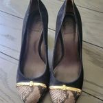 Tory Burch  Black Suede Snake Cap Toe Pacey Pumps shoes Photo 0