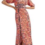 Anthropologie Floral Maxi Red Motif Bohemian Orange Patterned Dress Sz 2P Photo 0