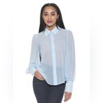 Alexia Admor ‎ NWT Womens 6 Zayn Blouson Sleeve Sheer Blouse Halogen Blue Photo 1