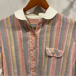 Vintage 80’s? pastel stripe gauzy peter pan collar cotton breezy blouse Yellow Size XL Photo 2