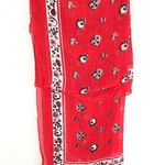 Womens Scarf Wrap Rectangle Sheer Floral Border Red White 73x27.5 Photo 1
