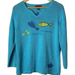 Northern Isles Vintage Knit Sweater Fish Graphic V Neck Pullover Blue Size XL Photo 0