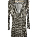 Plenty By Tracy Reese Tan & Black Printed Faux Wrap Long Sleeve Dress S Photo 2