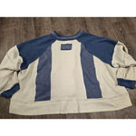 POL  Pieced Split Neck Oversized Top Blue Cream Multi Boxy Sweatshirt Large Photo 5