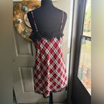Vintage 90s Y2K Jaclyn Smith tartan plaid lace trim slip dress, size large Red Photo 3