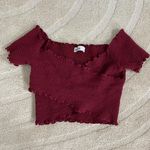 Early 2000s Burgundy Red Cropped Scrunched Criss Cross Crop Top Hollister Size S Photo 4