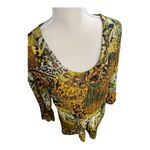 Avenue  Yellow Black Pleated Tunic Size 14/16 Long Sleeve Rhinestone Sheer Casual Photo 6