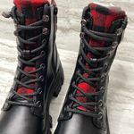 Marc Fisher  Aboli Plaid Trimmed Boots Lug Sole Lace-Up Hiker Booties Black Photo 1