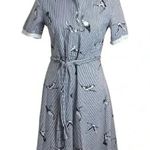 Sucrefas Navy White Striped 50s Style Collared Dress Small Rockabilly Pin Photo 0