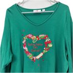 Quacker Factory Green Rhinestone Embroidery Baking Life Sweeter Knit Top Size 1X Photo 1
