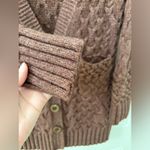 Sleeping On Snow Cable Knit Wool Blend Cardigan Sweater Women's Small Brown Photo 3