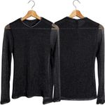 All Saints Nora Sparkle Long Sleeve Sheer Knit Top Women 4 Black Jewel Neck NWOT Photo 2