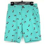 Plugg Flex Mens Sz 30 French Bulldog Bermuda Shorts Teal Green Flex Waist Dog Photo 0