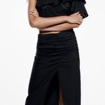 ZARA One Shoulder Eyelet Ruffle Top Black Large Stretchy Photo 3