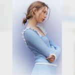 H&M Women's Light Blue Ruffle-trimmed Rib-knit Top Set S Photo 1