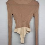 Free People Intimately  Long Sleeve Mock Neck Bodysuit Tan Glitter Sparkle Ribbed Photo 0