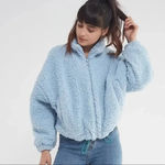 Urban Outfitters  Women's Size Medium Blue Casual Winter Sherpa Full‎ Zip Jacket Photo 1