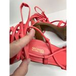Michael Kors  Platform Sandal Size 10 Coral Leather Ankle Wrap Open Toe Heels‎ Photo 6