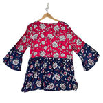 Suzanne Betro Weekend Tunic Blouse Womens Sz 1X Blue Floral Crochet Peasant Boho Photo 1