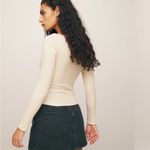Reformation  Leighton Knit Top Ribbed Long Sleeve Cream Size Medium Photo 3