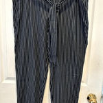 Tommy Hilfiger  Midnight Navy‎ & White Pinstripe Straight Leg Belted Women Size L Photo 0