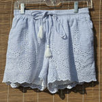 Solitaire Light Blue Eyelet Cotton Lined Elastic Waist Shorts S Photo 0