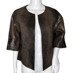 Lafayette 148 New York Brown Croc Embossed Open Front Bolero Shrug Crop Jacket 2 Photo 0