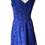 MAEVE Anthropologie Blue Purple Averie Jacquard Aztec Fit & Flare Dress, Sz 4 Photo 6