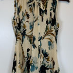 DKNY  Sleeveless Pleated Floral Watercolor Blouse - Cream and Teal Photo 0