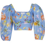 Tanya Taylor  Aileen Top 3/4 Sleeve Smocked Floral Sweetheart Cropped Size 22 Photo 1