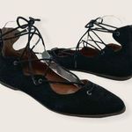 Lucky Brand Billoh Lace Up Zip Gladiator Point Black Suede Pointed Flat 8.5 Photo 0