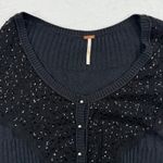 Free People NWOT Womens L Sequined Cardigan Sweater Black Button Front Knit Top Photo 3
