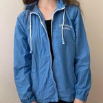 Brandy Melville blue zip up windbreaker jacket with hoodie and santa barbara embroidery Photo 3