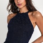 Lulus  Size S Women's Love Poem Lace Mini Dress Navy Blue Halter Neck Party Chic Photo 3
