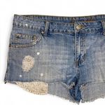 Love Note Y2k low rise denim distressed micro mini shorts with floral pockets Photo 1