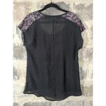 Rock & Republic Top Woman's Medium Black Tan Glitter Semi-Sheer Fleur De Lis Photo 5