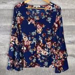 Rose + Olive Floral Peasant Top Women S Flare Bell Long Sleeve Blouse Navy Blue Photo 0