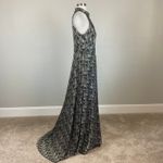 Betsy and Adam Sleeveless Halter Evening Gown Size 4 Blue and Gold Metallic Dress Photo 2