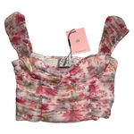 Hello Molly  Floral Mesh Crop Top XS White‎ Pink Nwt Photo 0