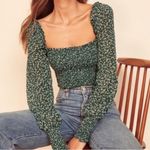 Abercrombie & Fitch AF Green White Polka Dot Long Sleeve Smocked Blouse Small Photo 13