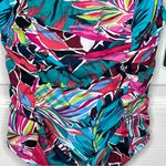 Aqua Green  Sz L Floral Swimsuit One Piece Hawaiian Tropical Print Photo 3