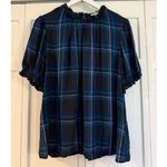 Amazon Essentials plaid ruffle neck flannel top size large Blue Photo 3